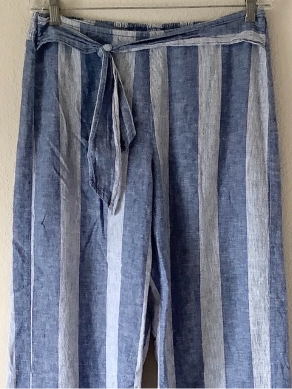 BEACHLUNCHLOUNGE Pants Linen Cotton Cropped Wide Leg Blue White Size Medium